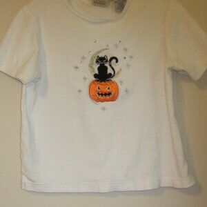 Cat Halloween embroidered T-shirt small (6-8)